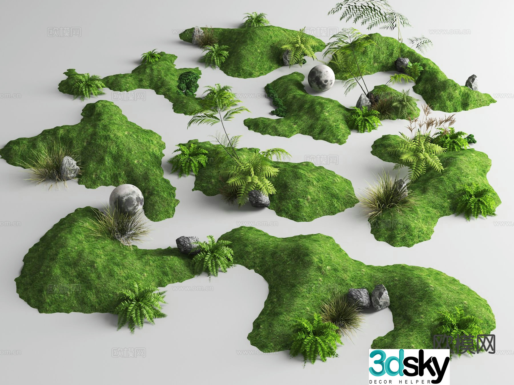 Modern courtyard micro-terrain grass slope hill courtyard sketch 3D model