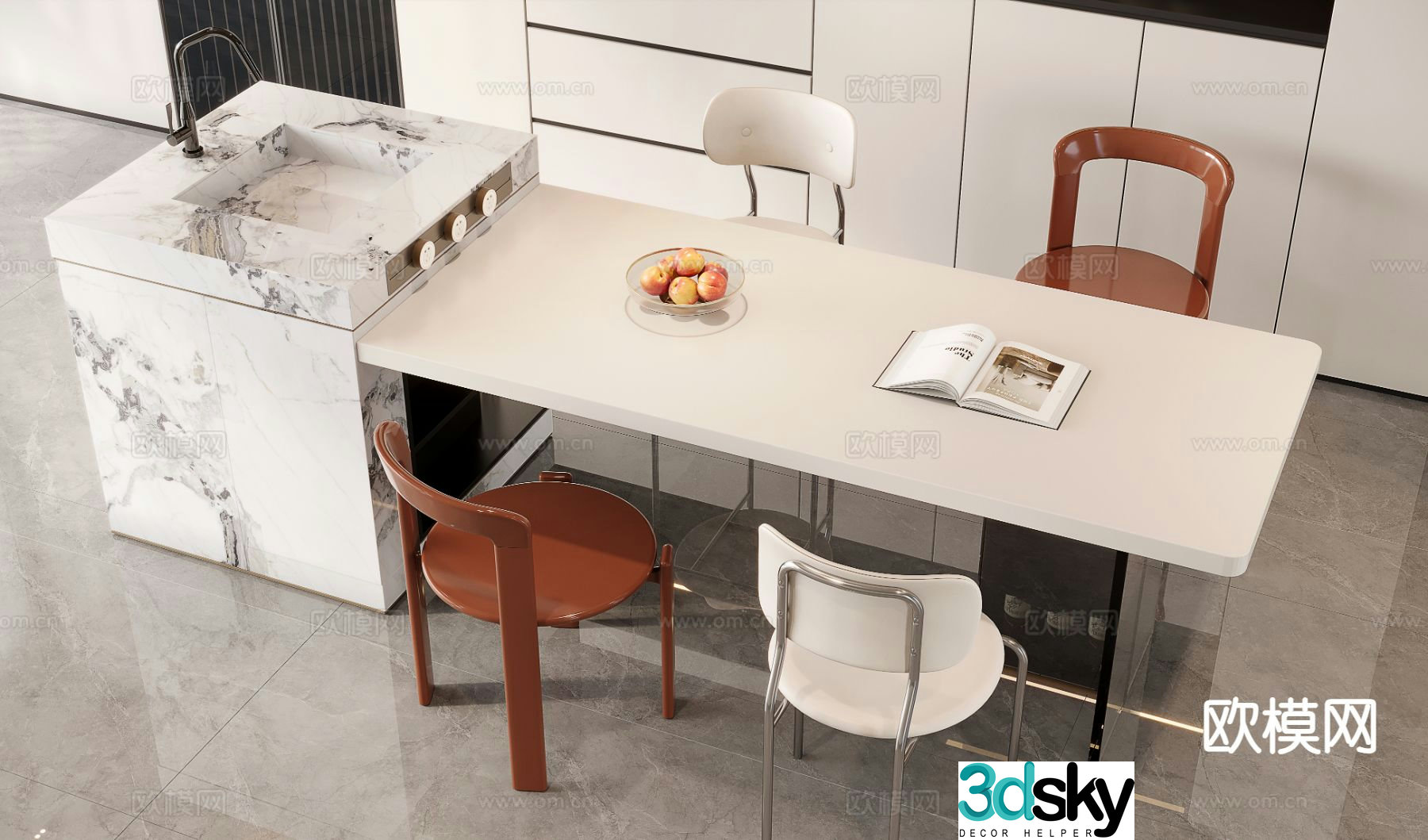 Modern minimalist island dining table 3d model