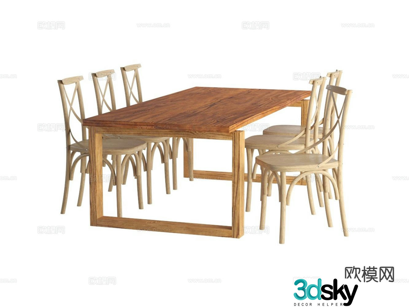 3D model of log style dining table and chairs