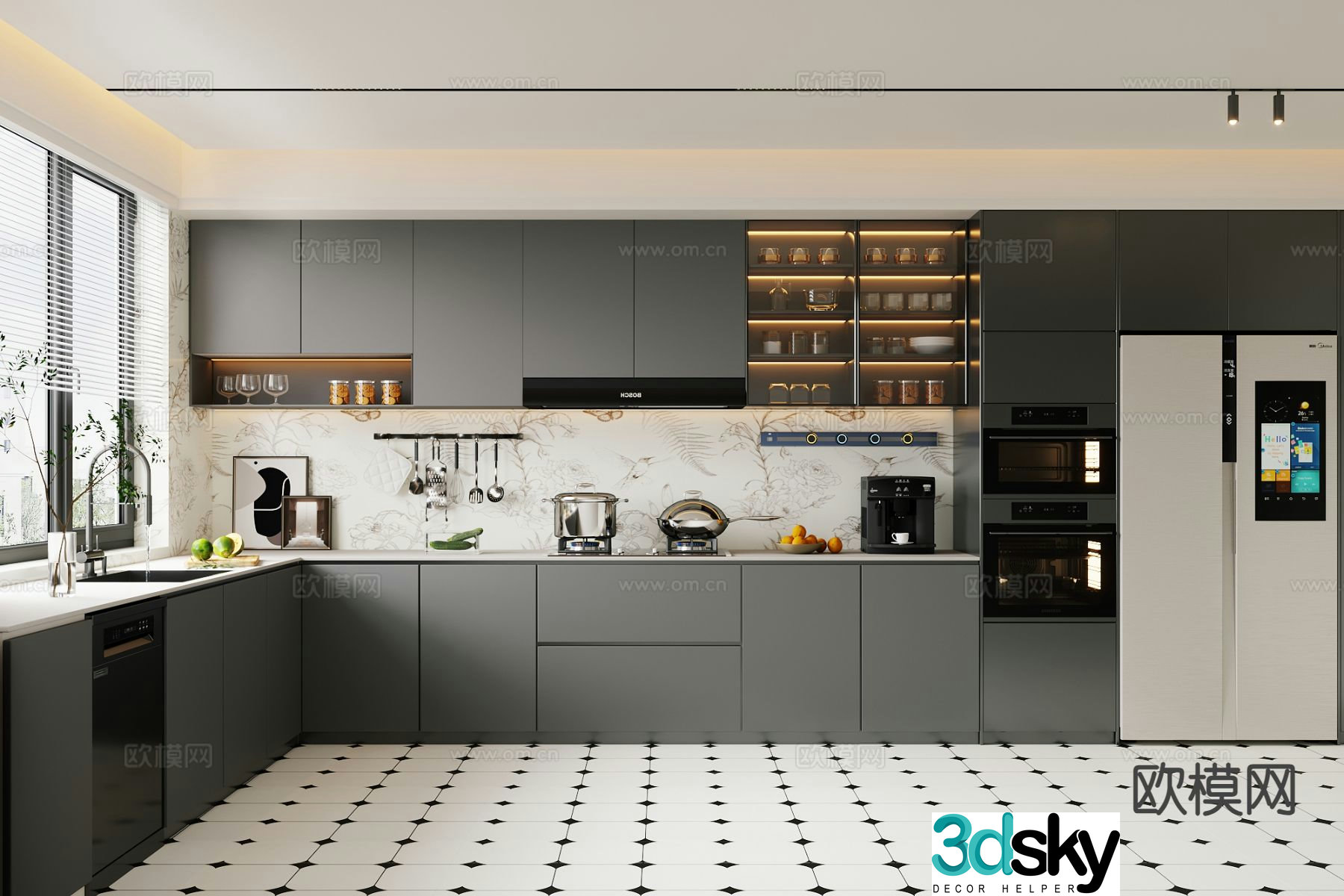 Modern open kitchen 3d model