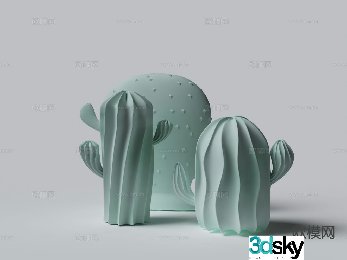 Modern cactus celadon ornament 3d model