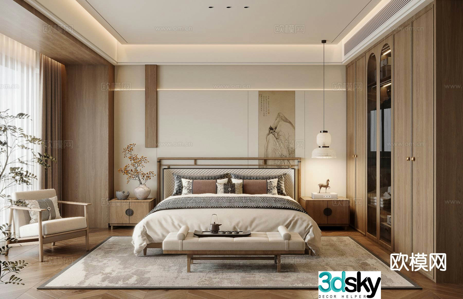 New Chinese style Song Dynasty aesthetic bedroom master bedroom 3D model
