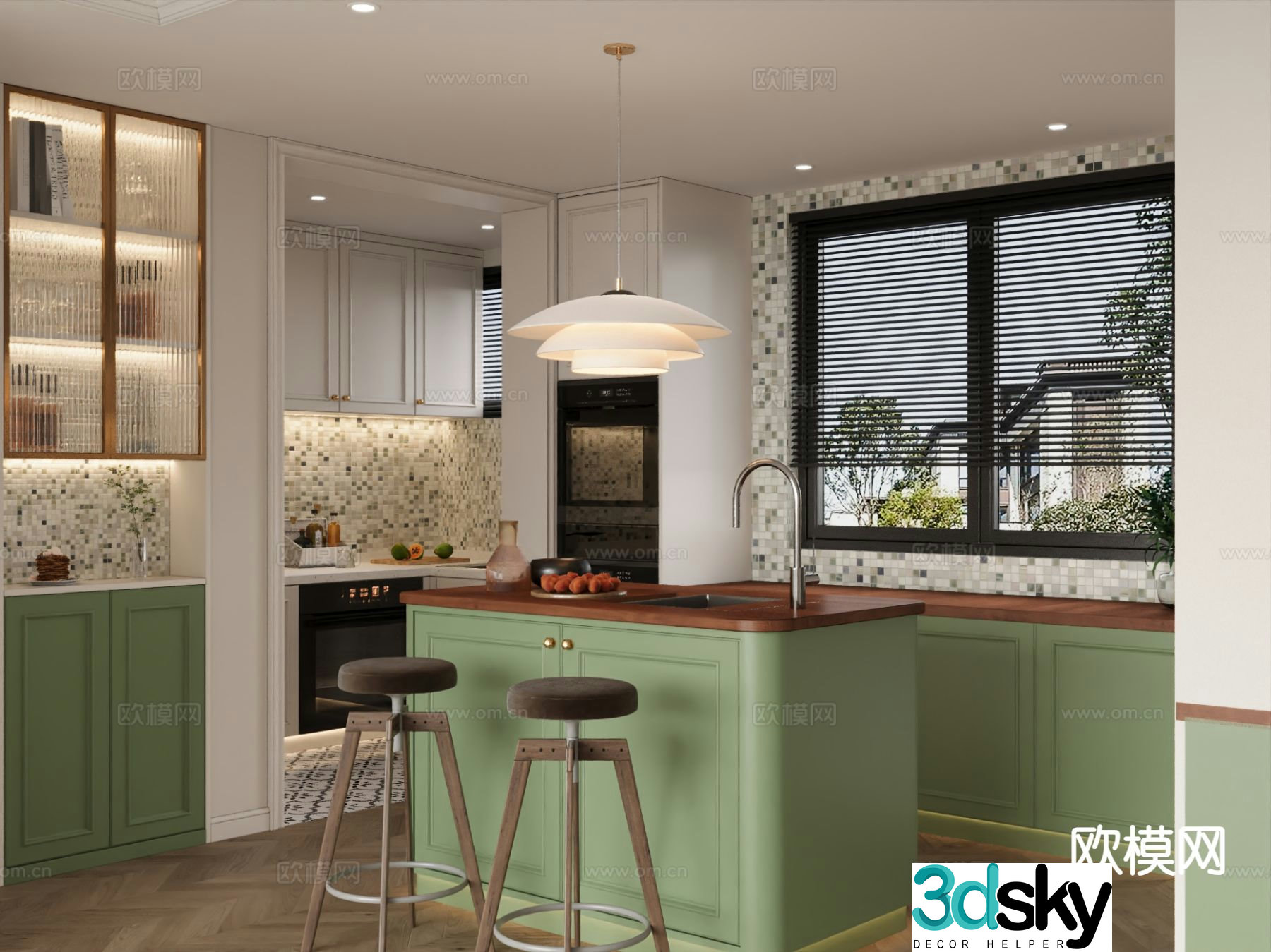 French open kitchen island kitchen 3d model
