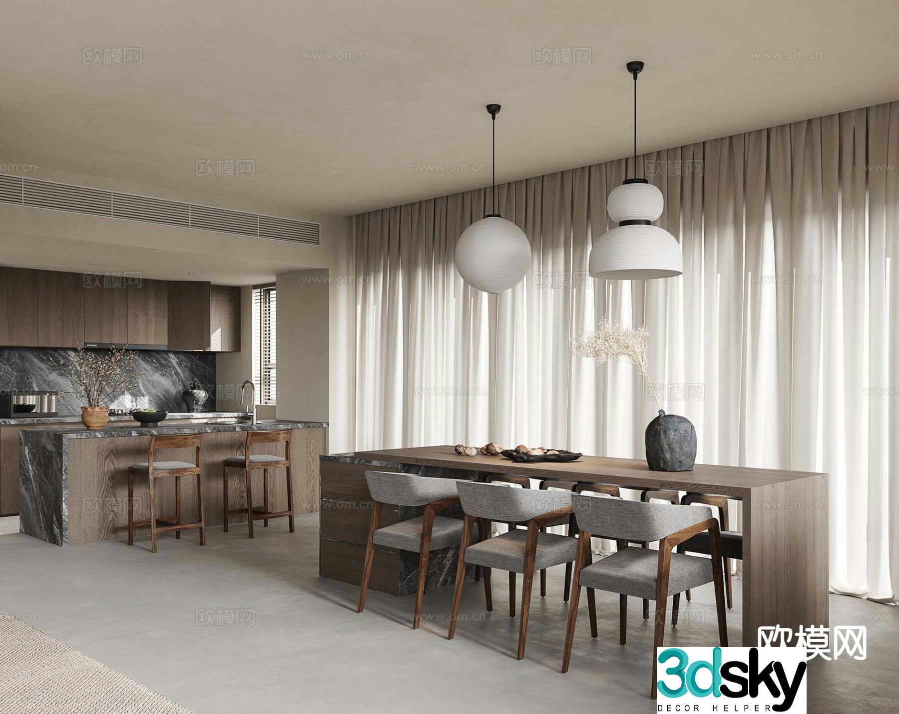 Modern island restaurant water bar 3D model