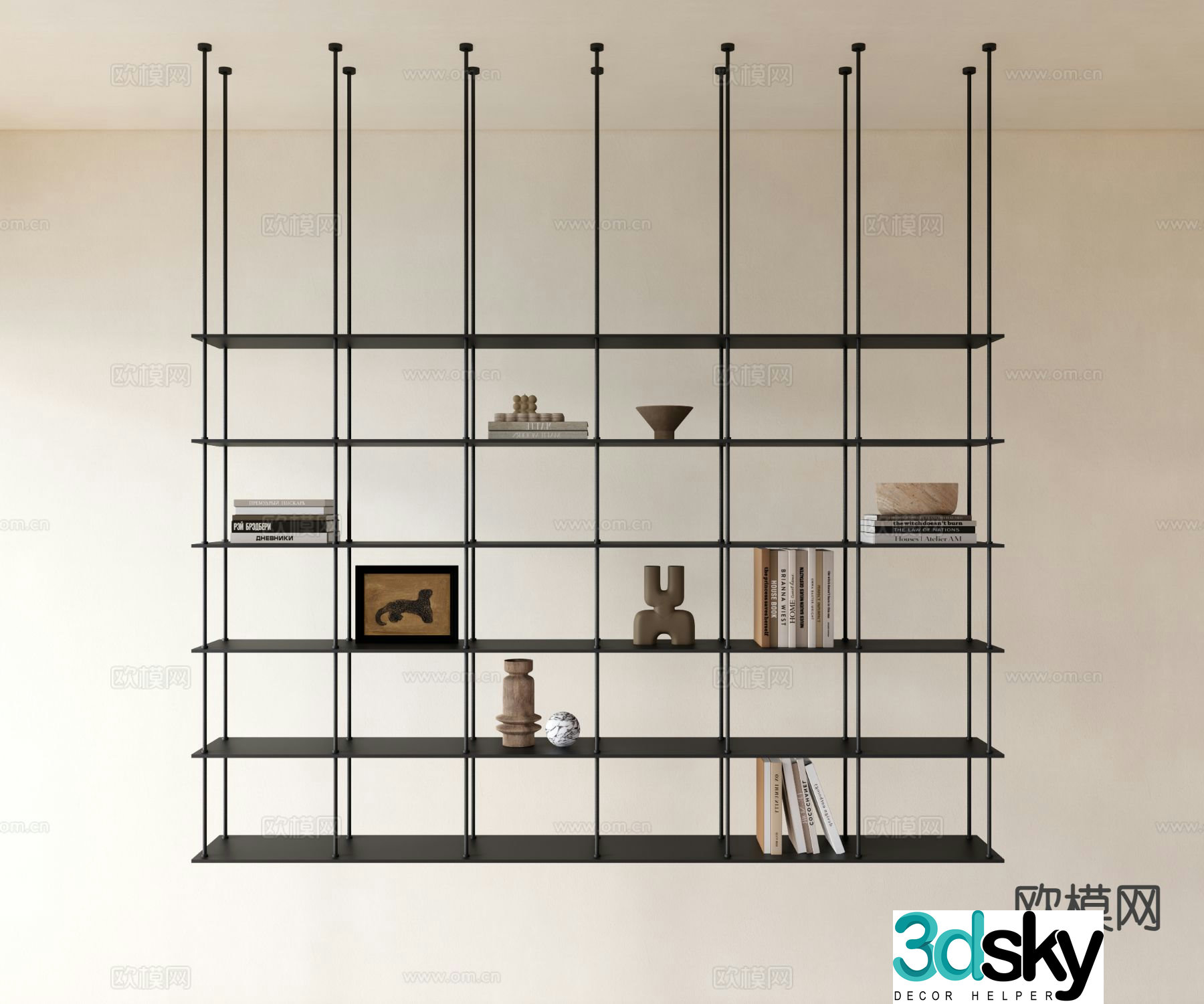Modern bookcase hanging bookshelf decorative shelf 3d model