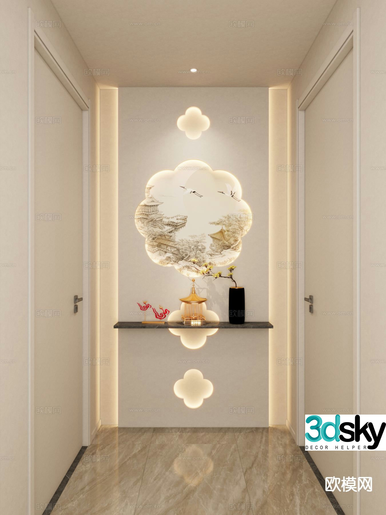 New Chinese style foyer entrance aisle 3D model