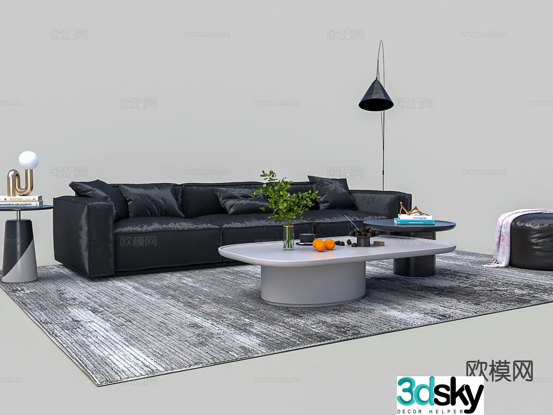 Modern polyester fabric modular sofa 3d model