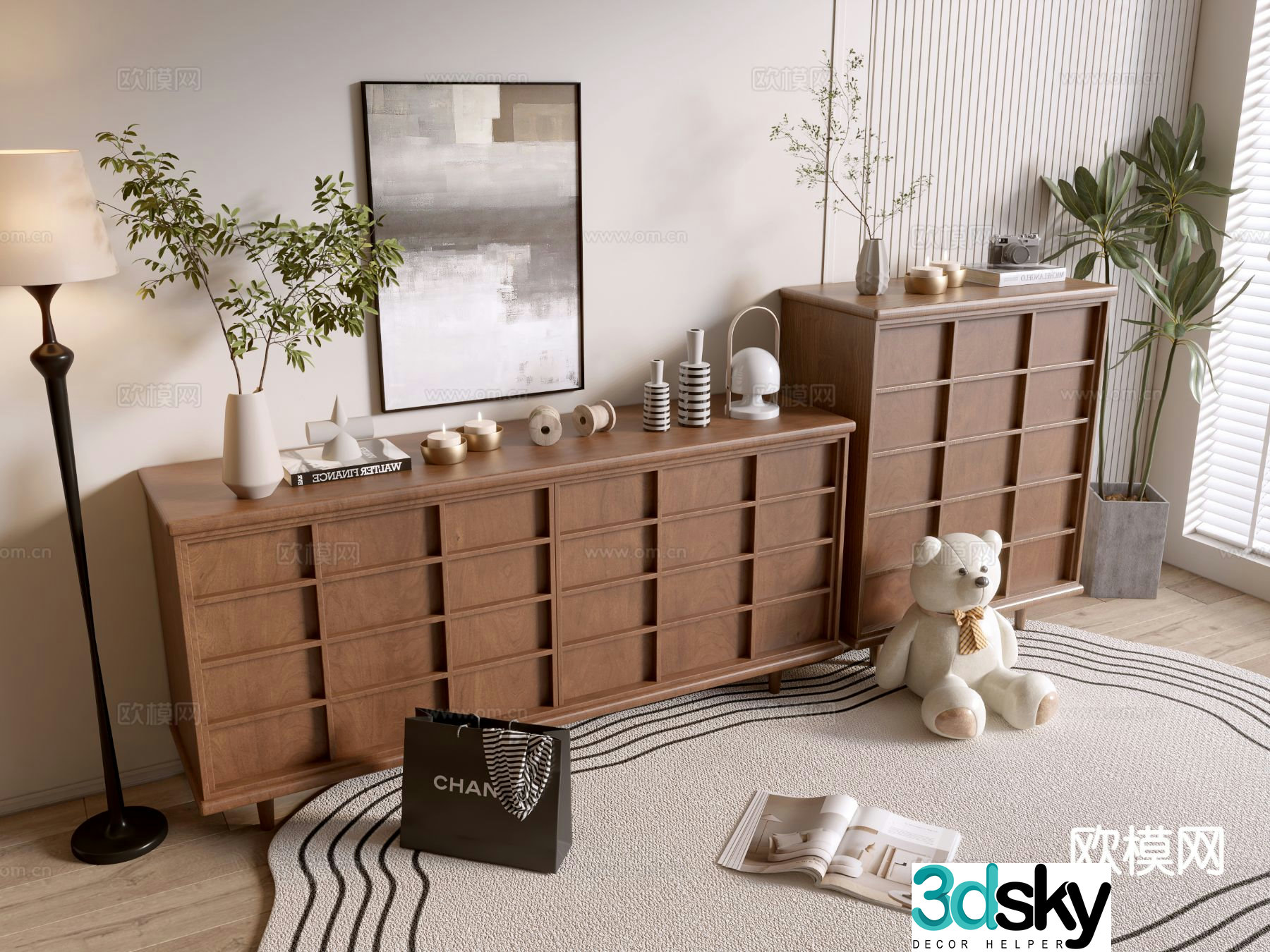 Log style side cabinet 3D model