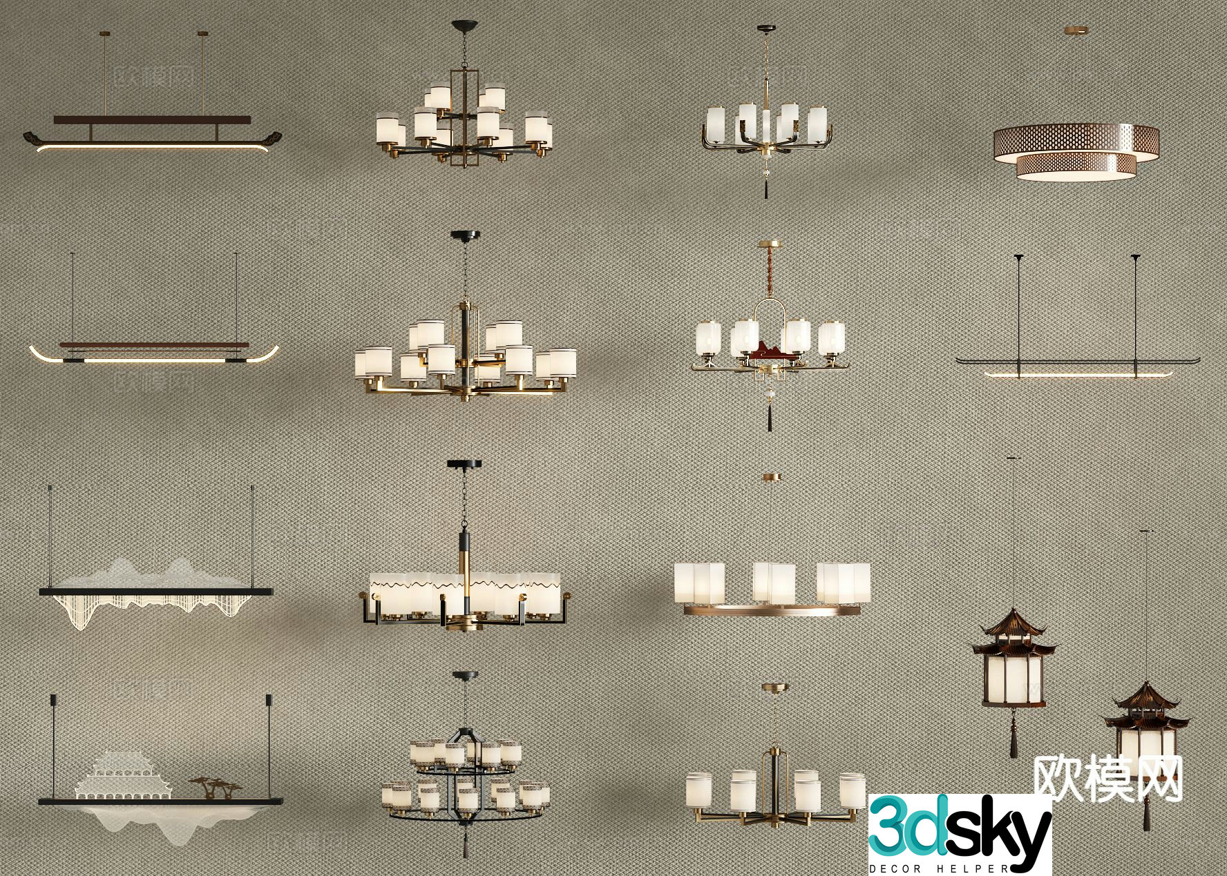 New Chinese style chandelier Zen chandelier living room chandelier 3d model