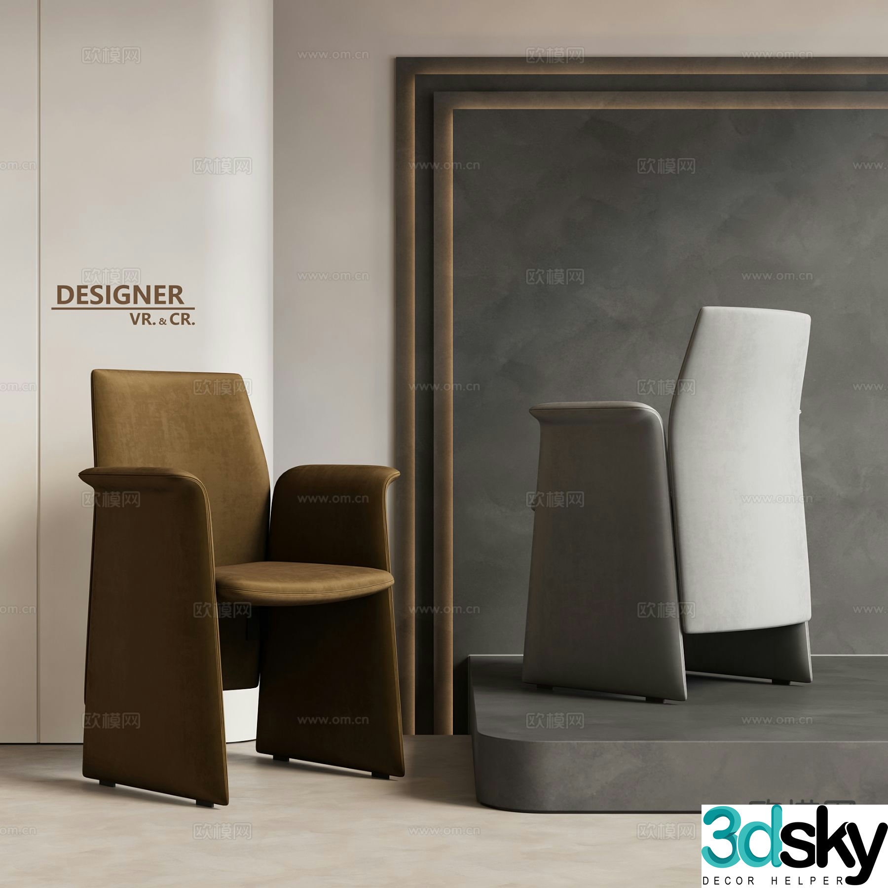 Modern dining chair fabric chair single chair 3d model