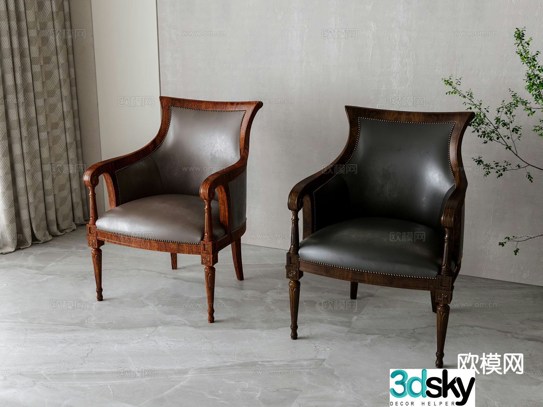 American leather single chair armchair 3d model