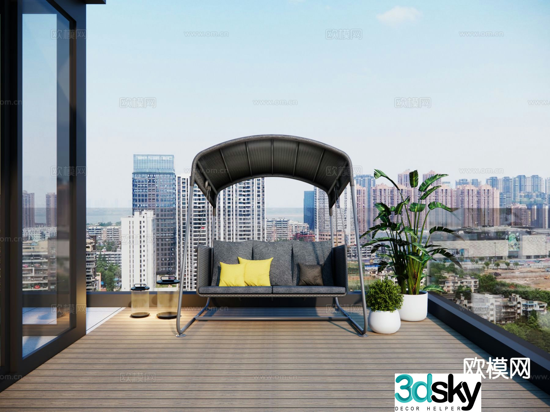 Modern roof garden terrace landscape swing chair 3d model