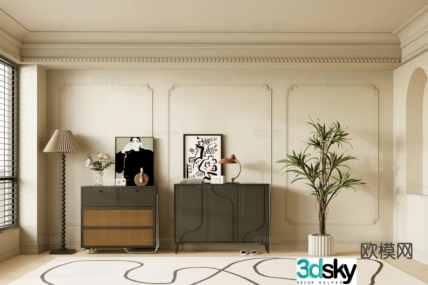 Medieval style side cabinet and entrance cabinet 3D model