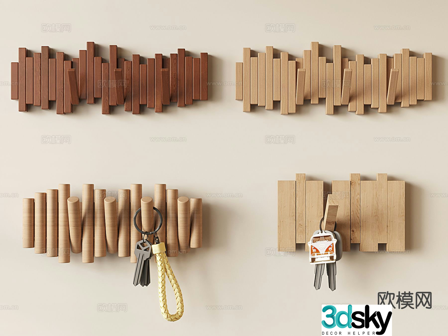 Medieval style piano key coat hook wall hanging coat rack coat rack 3D model