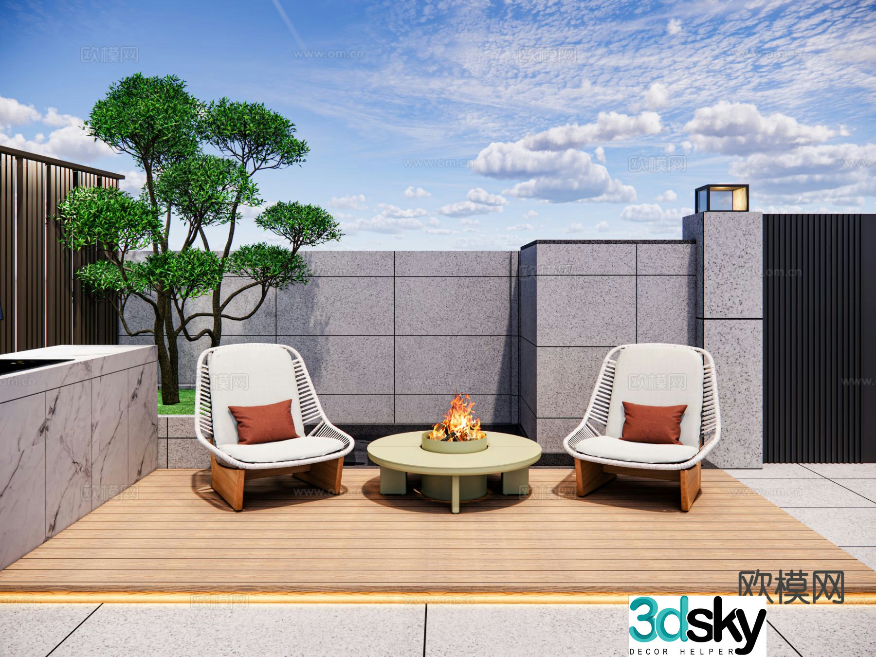 Modern courtyard terrace garden bonfire pile 3d model