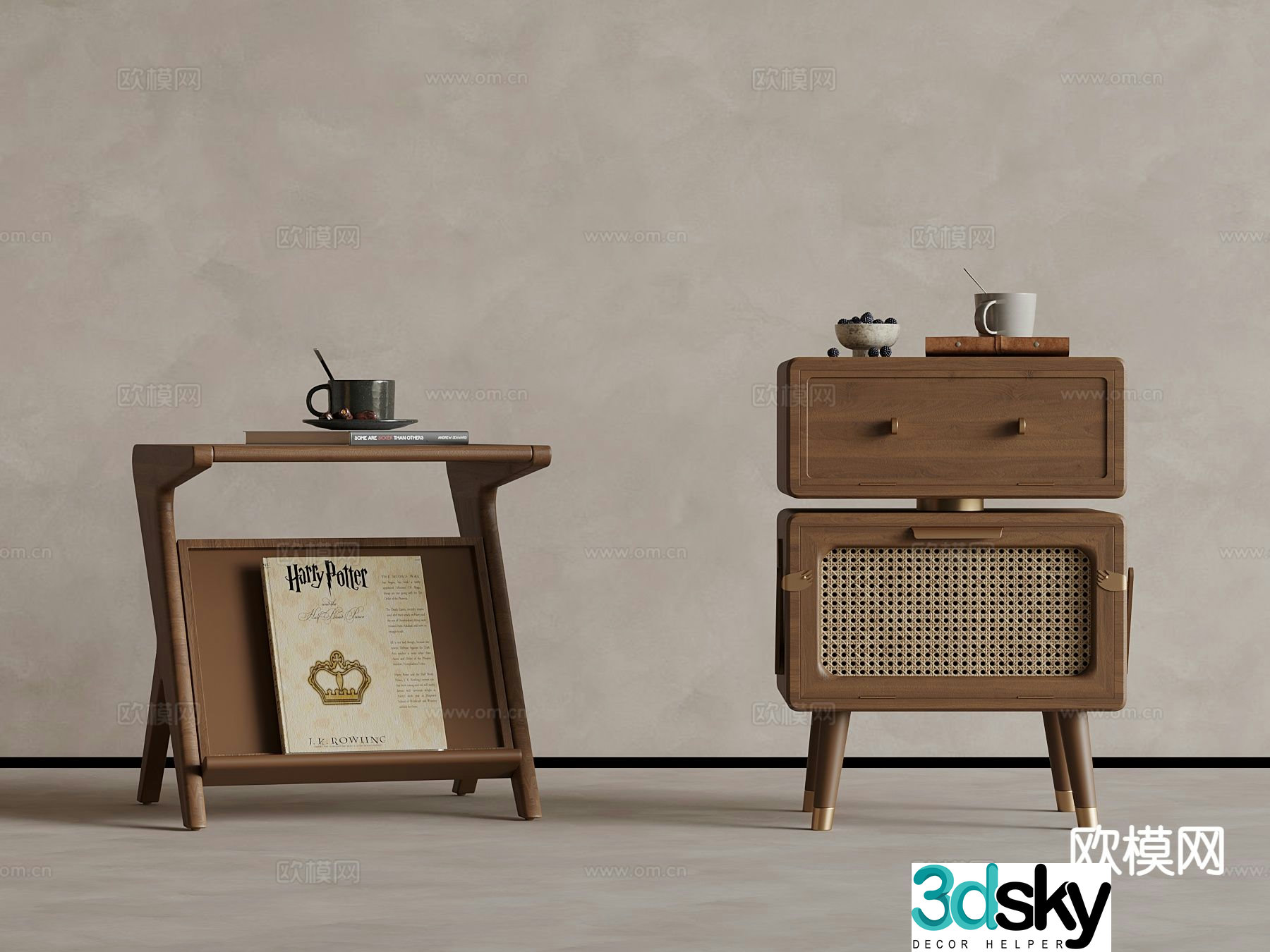 Medieval style side table corner table 3D model
