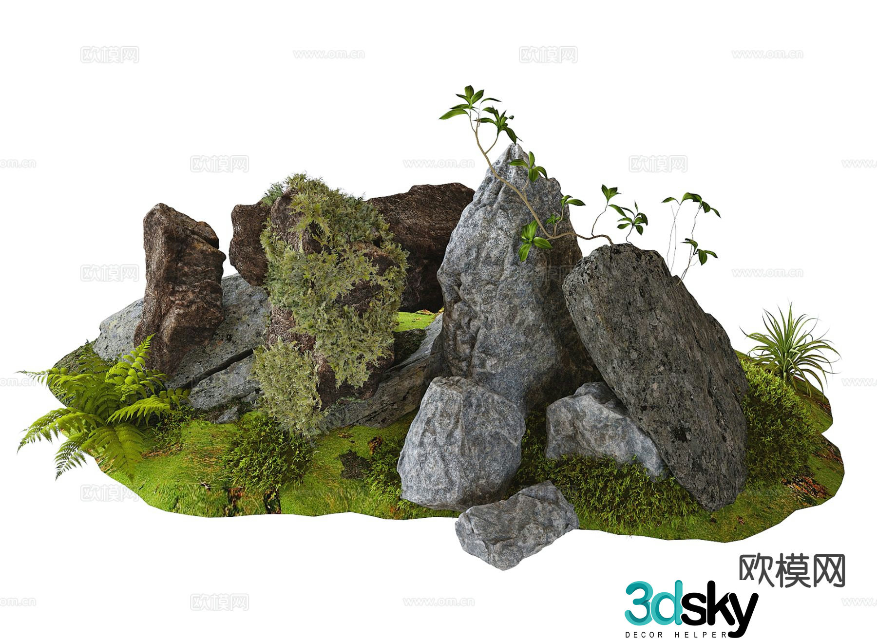 Modern stone rockery landscaping landscape sketch 3D model