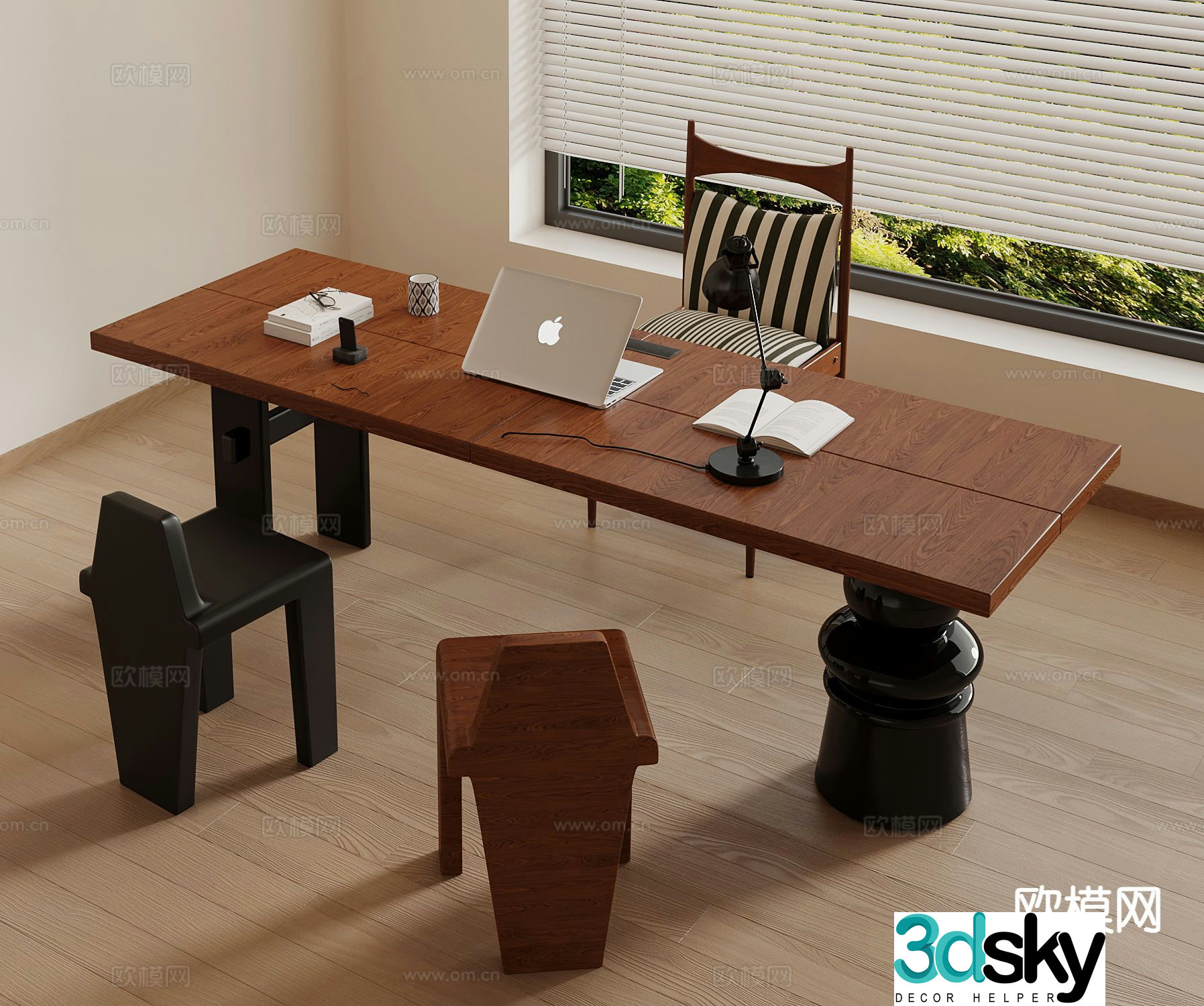 New Chinese style tables and chairs study tables and chairs desks and chairs 3D model