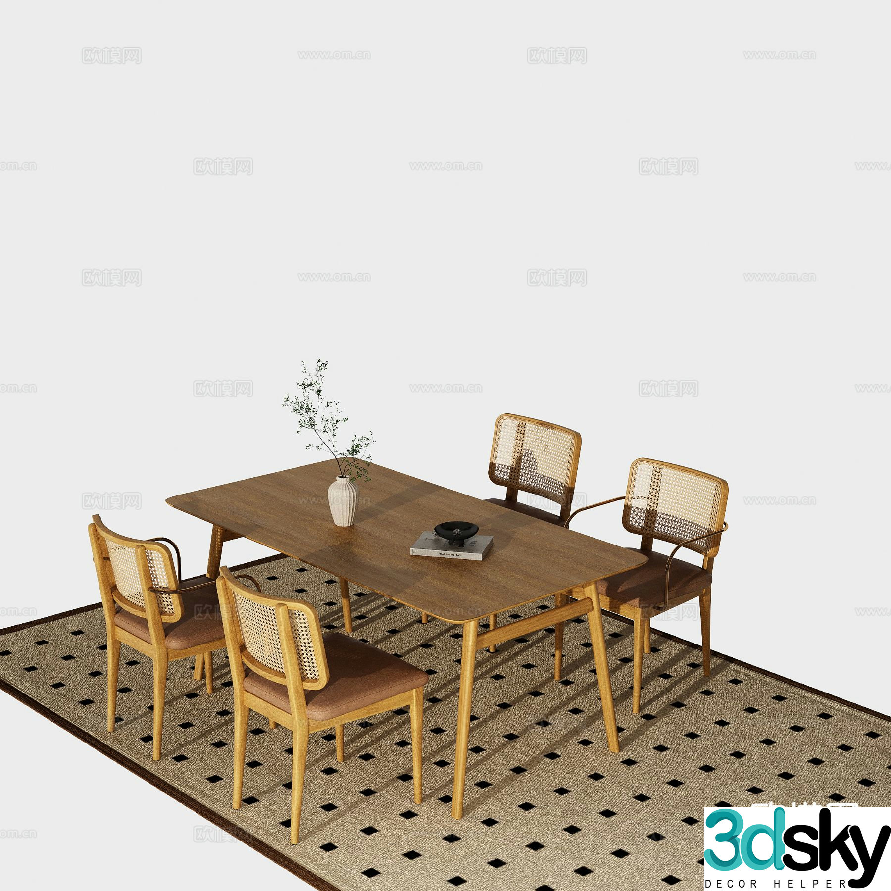 French dining table and chairs 3d model