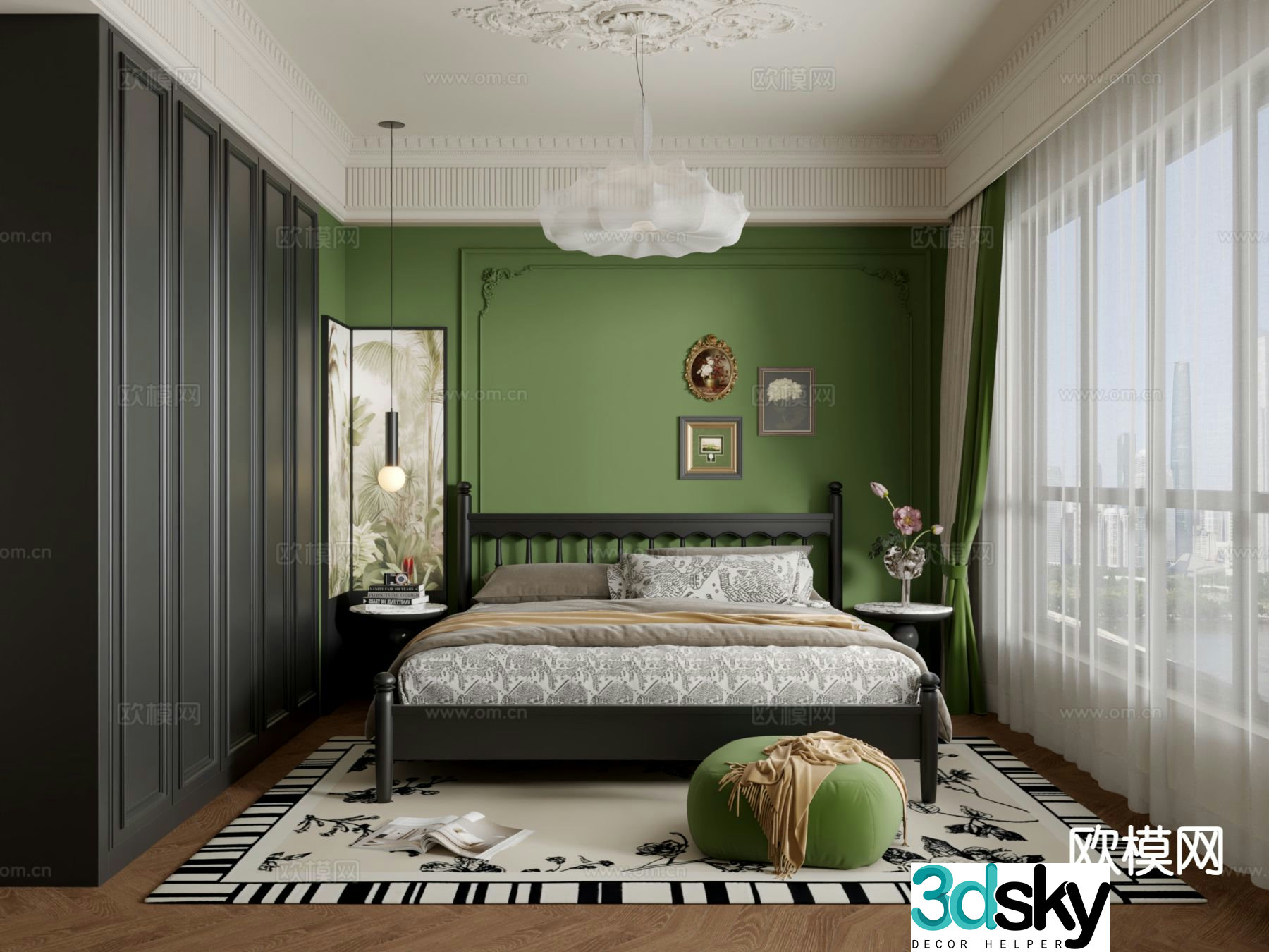 American retro bedroom master bedroom 3d model