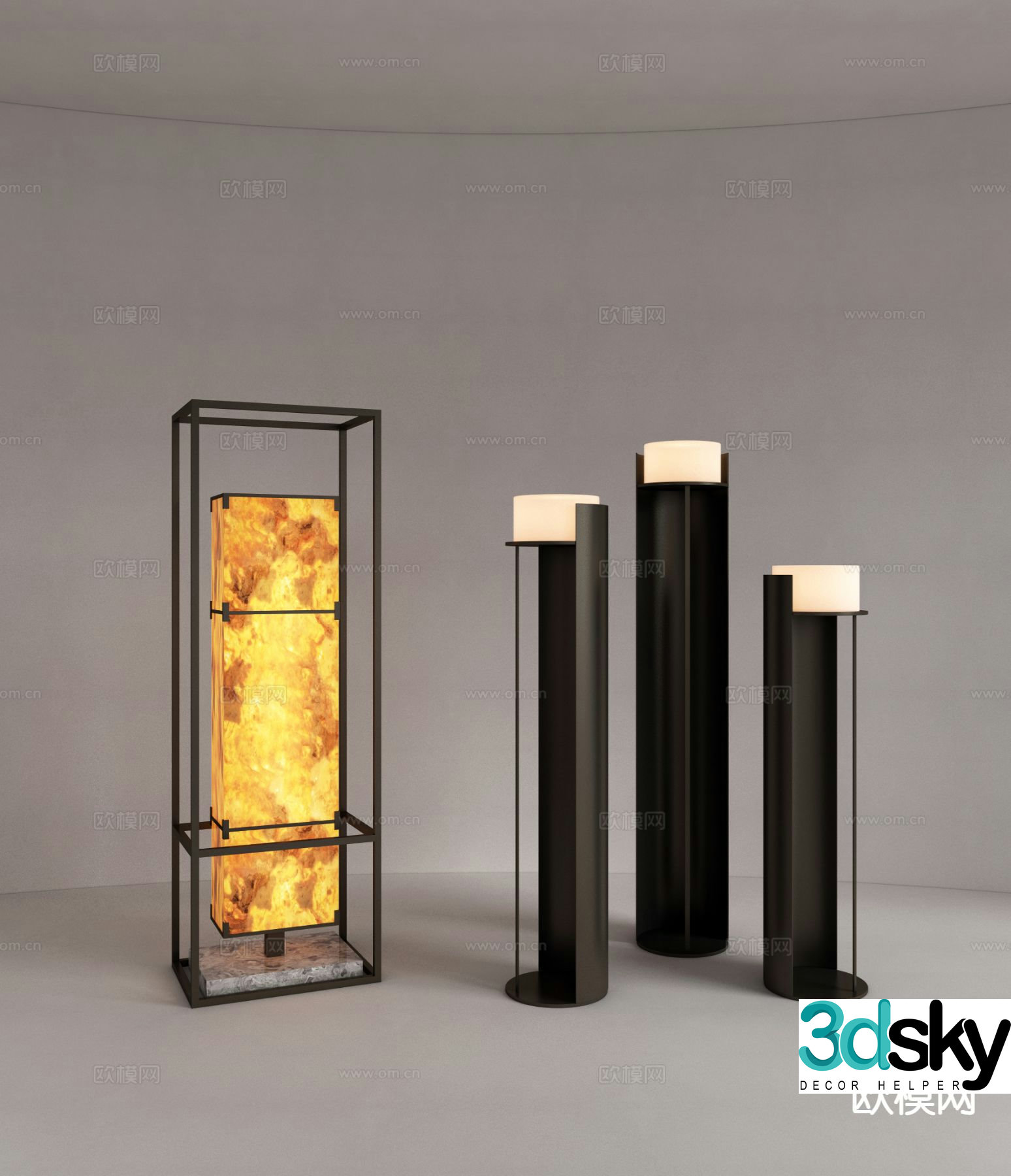 New Chinese style floor lamp translucent stone floor lamp metal floor lamp 3d model