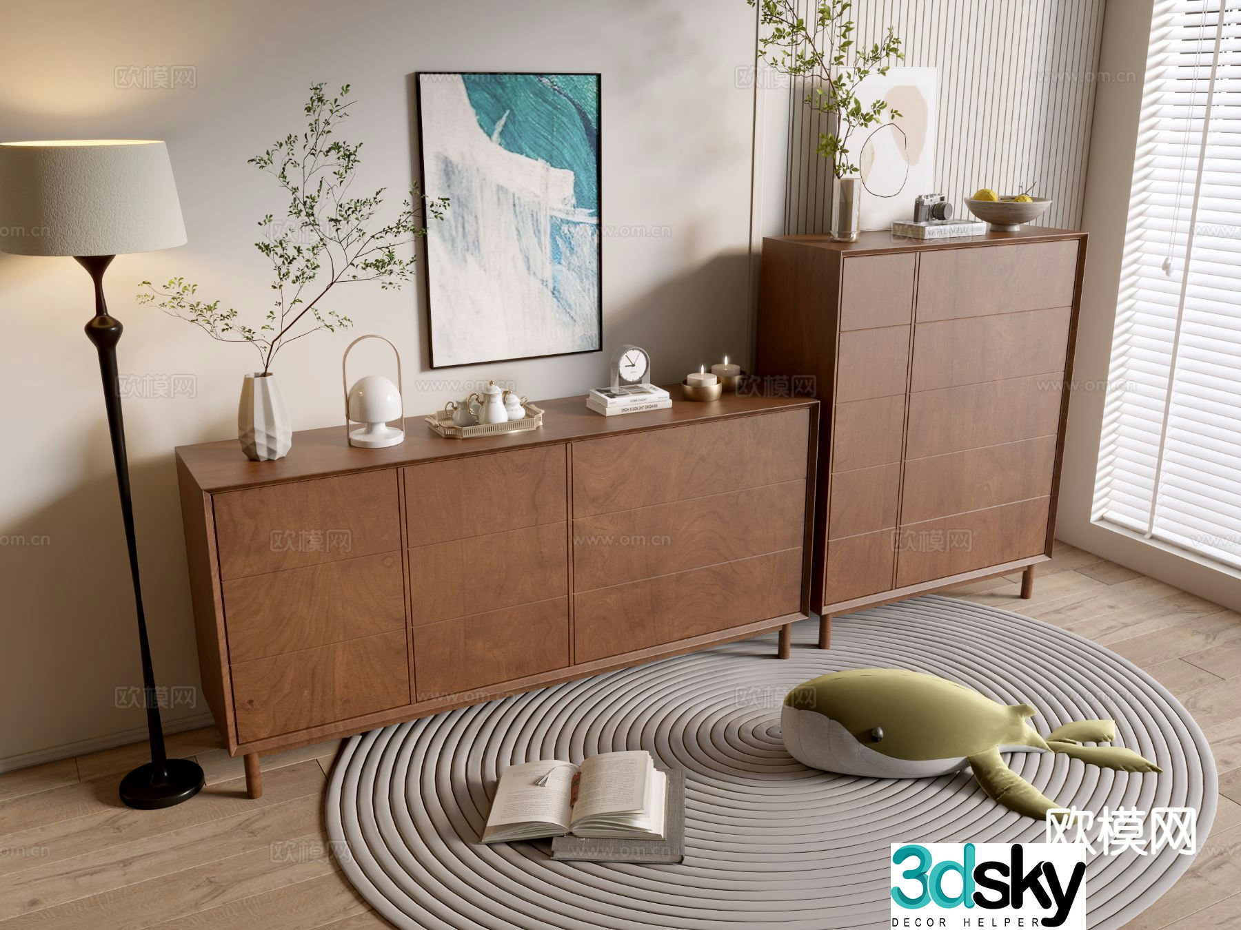 Log style side cabinet 3D model