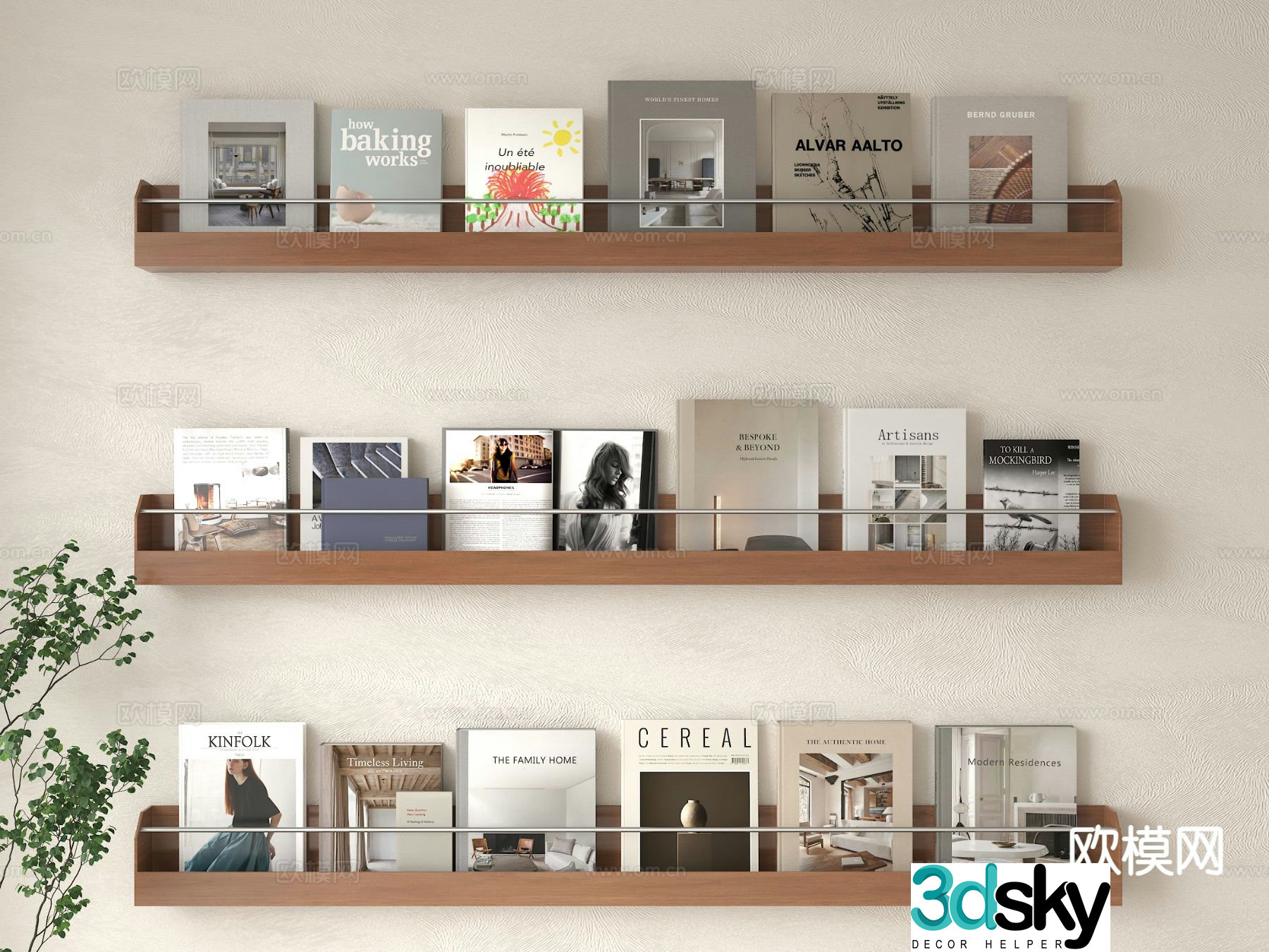 Modern books books magazines newspapers wall cabinet bookshelf 3d model