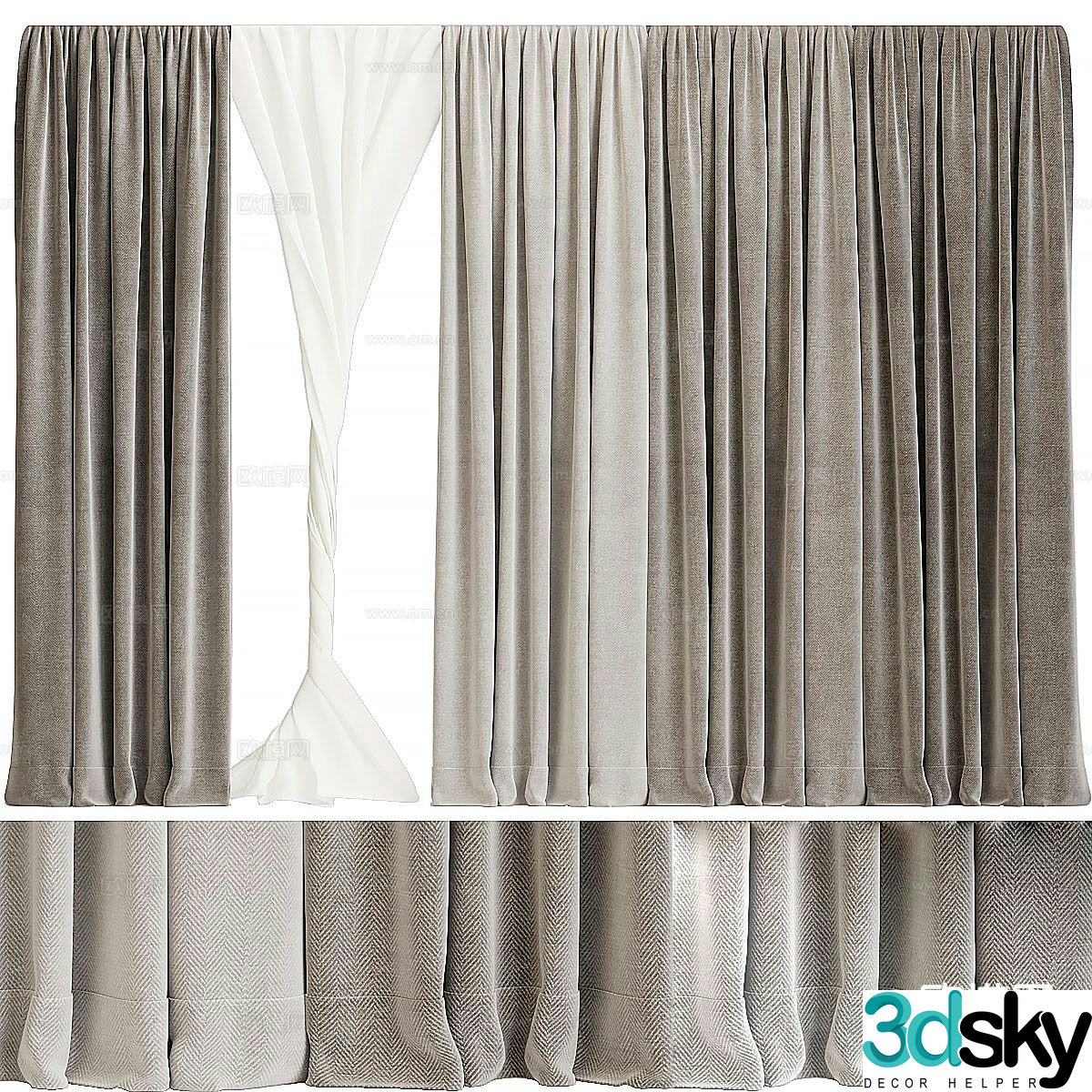Plain curtain gauze curtain 3d model