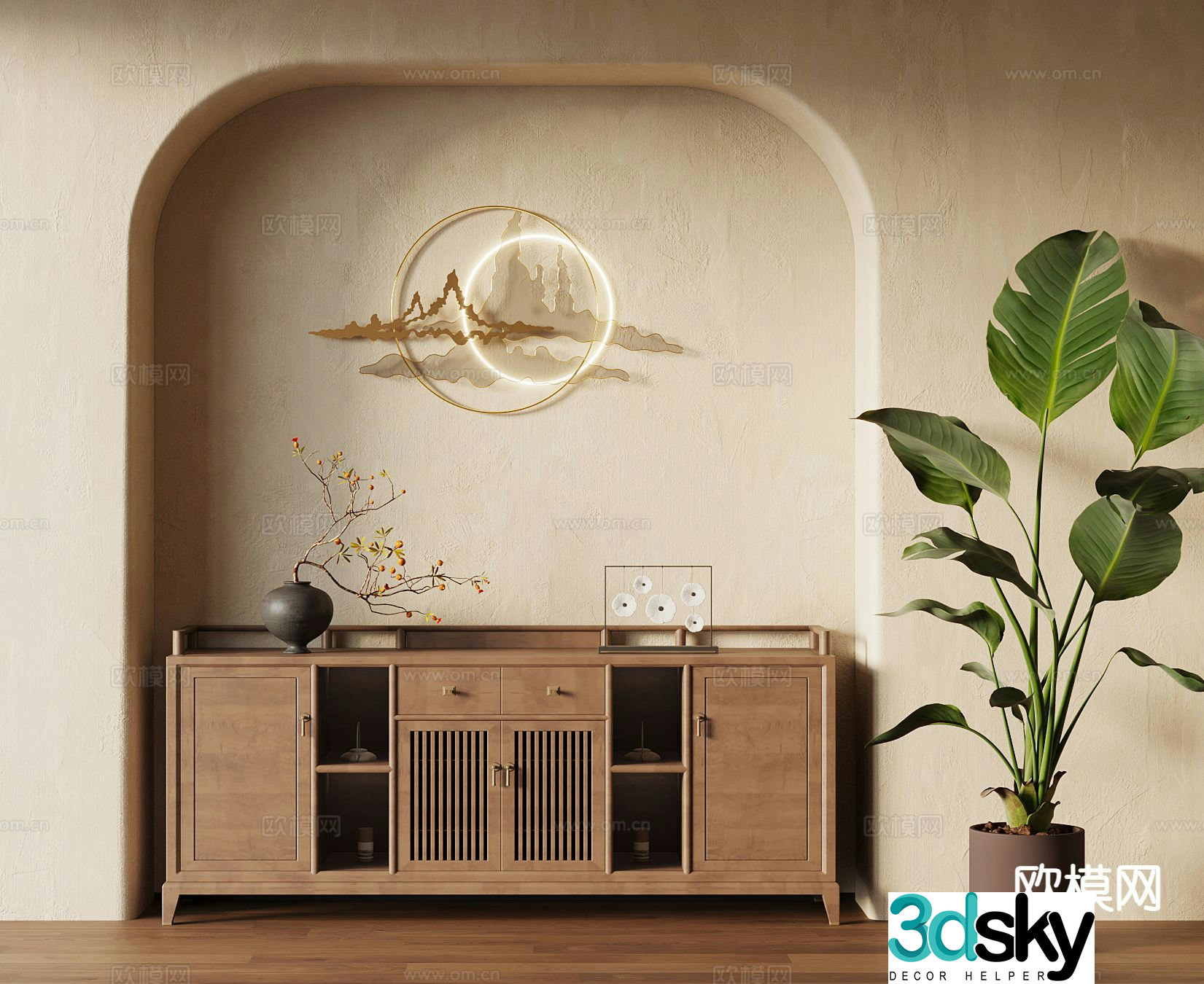 New Chinese style entrance cabinet 3D model