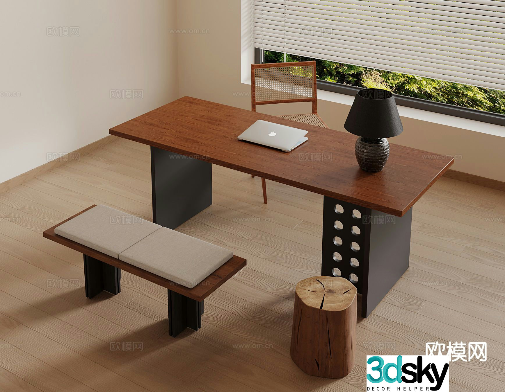 Medieval style desk and chair 3d model