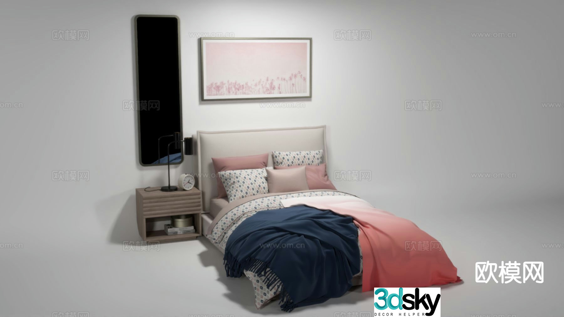 Single bed children’s bed girl’s bed pink bed 3d model