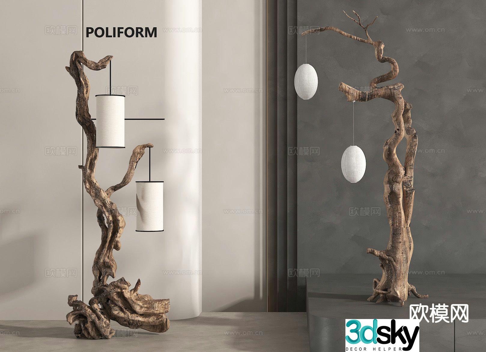 Chinese floor lamp wood floor lamp lantern 3d model