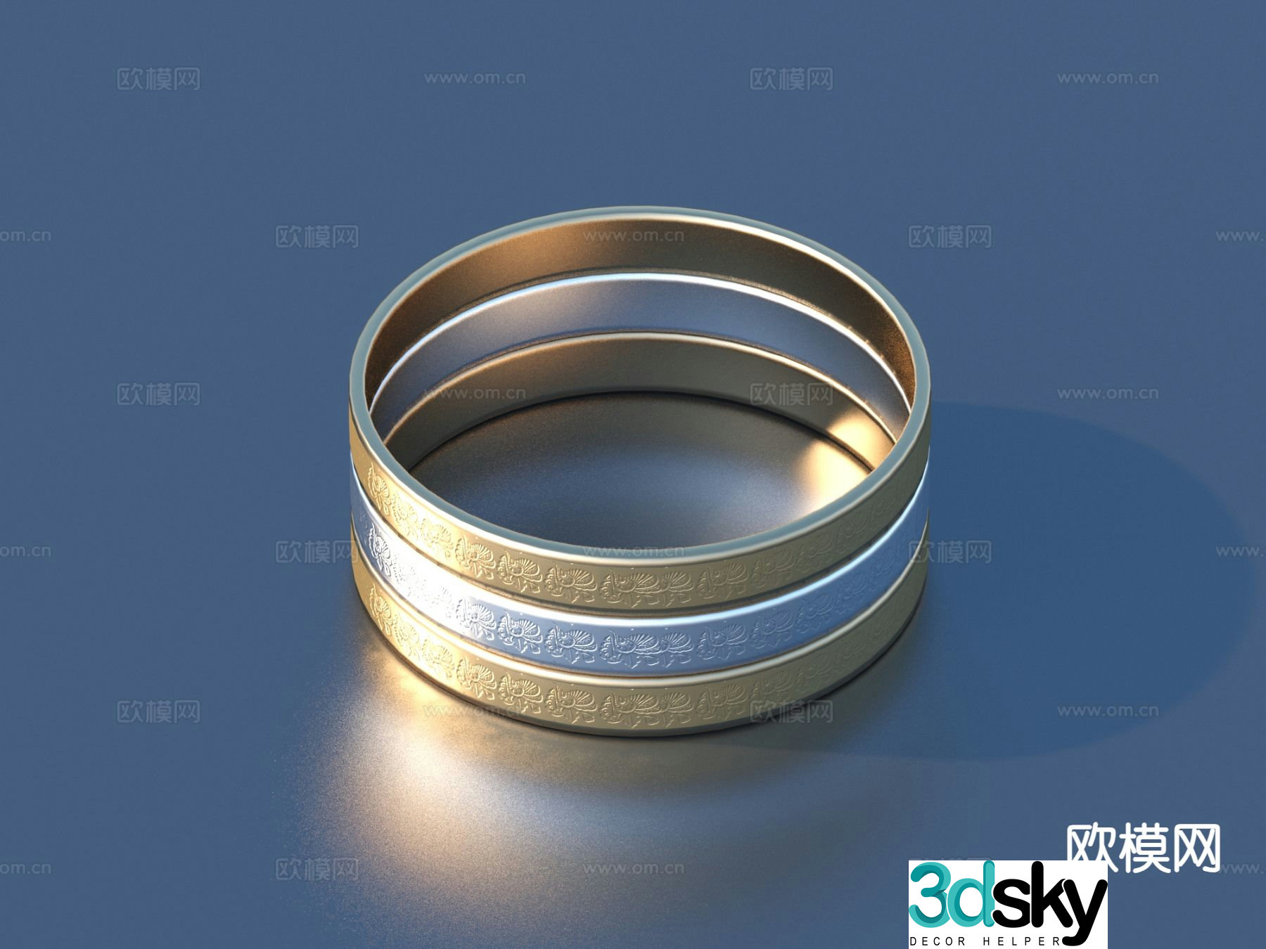 Gold and silver bracelet jewelry 3d model
