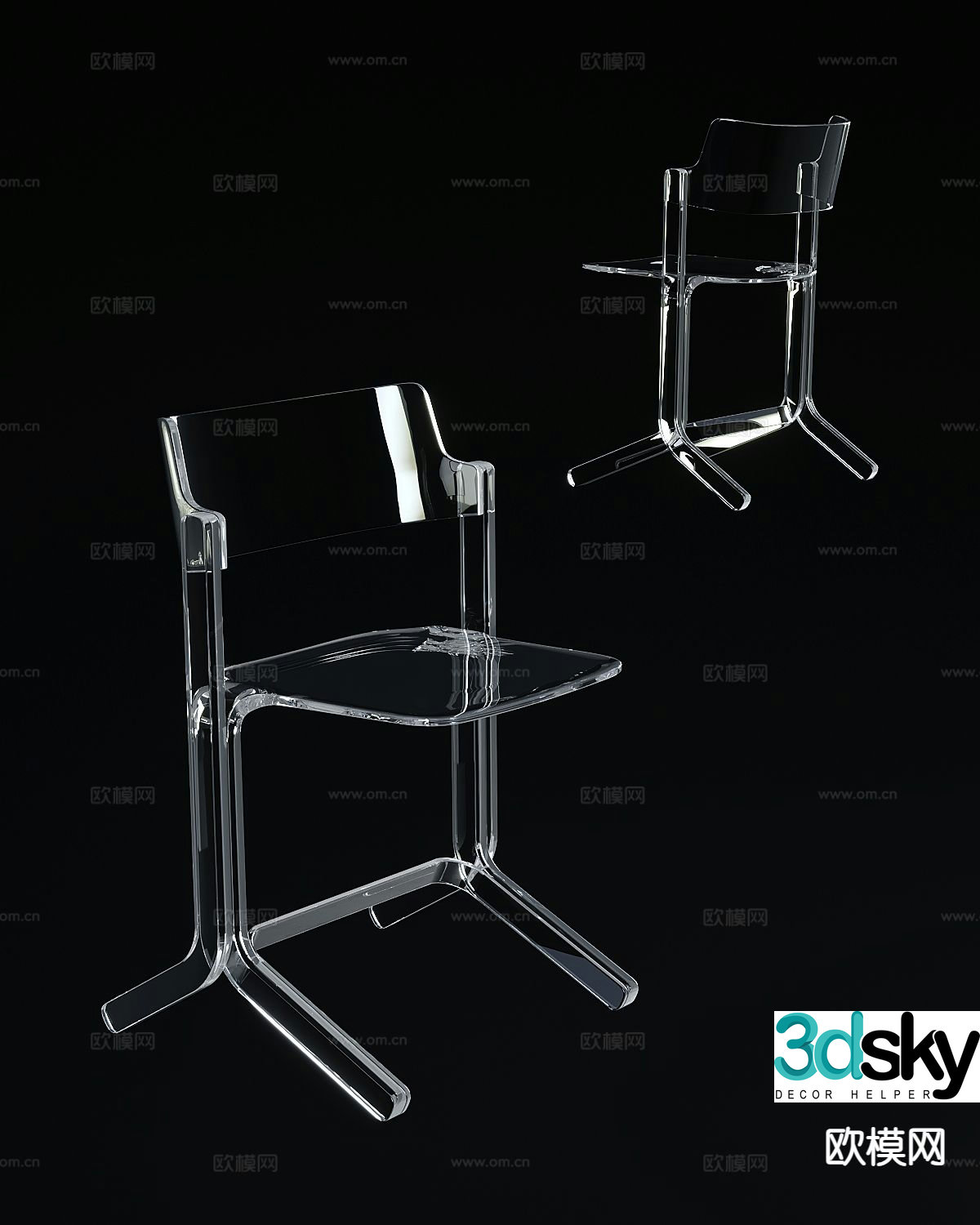 Acrylic chair single chair 3d model