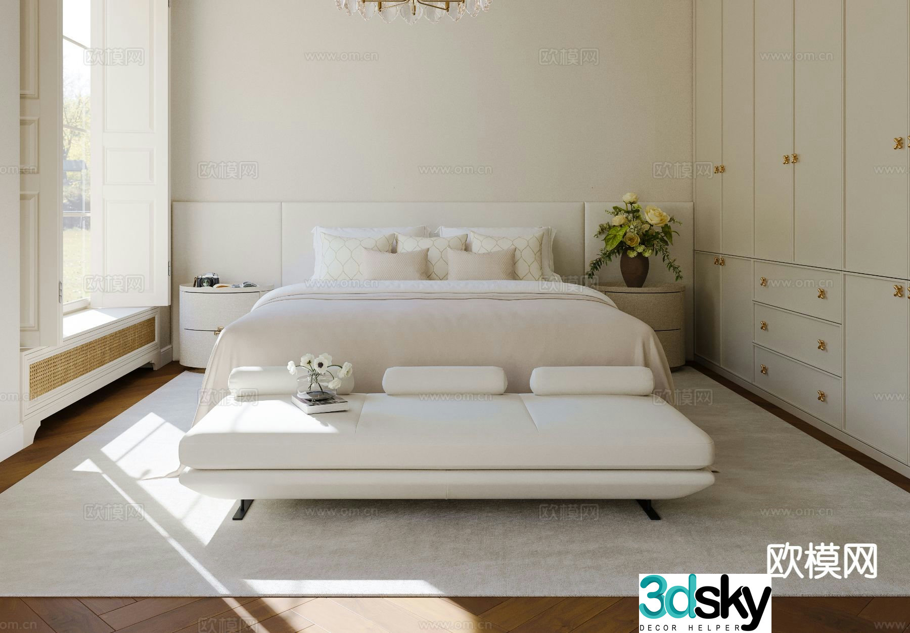 French double bed 3d model