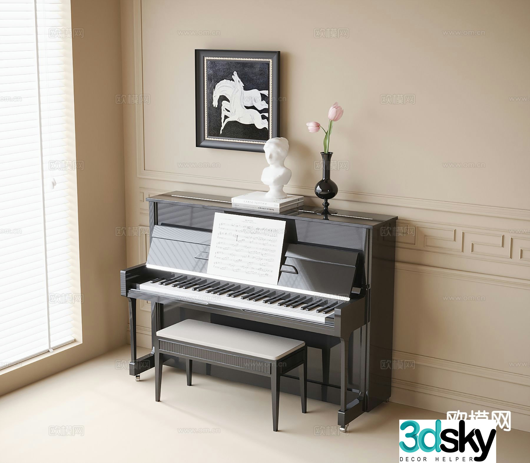 Piano bench music score 3d model