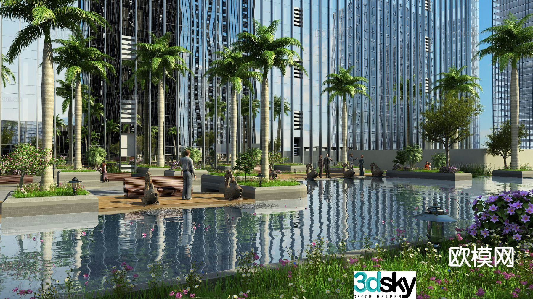 Modern roof garden garden landscape 3d model