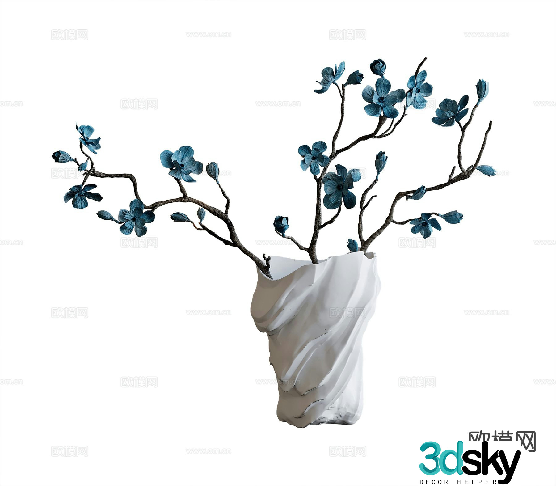 Ceramic dry branches vase floral 3d model