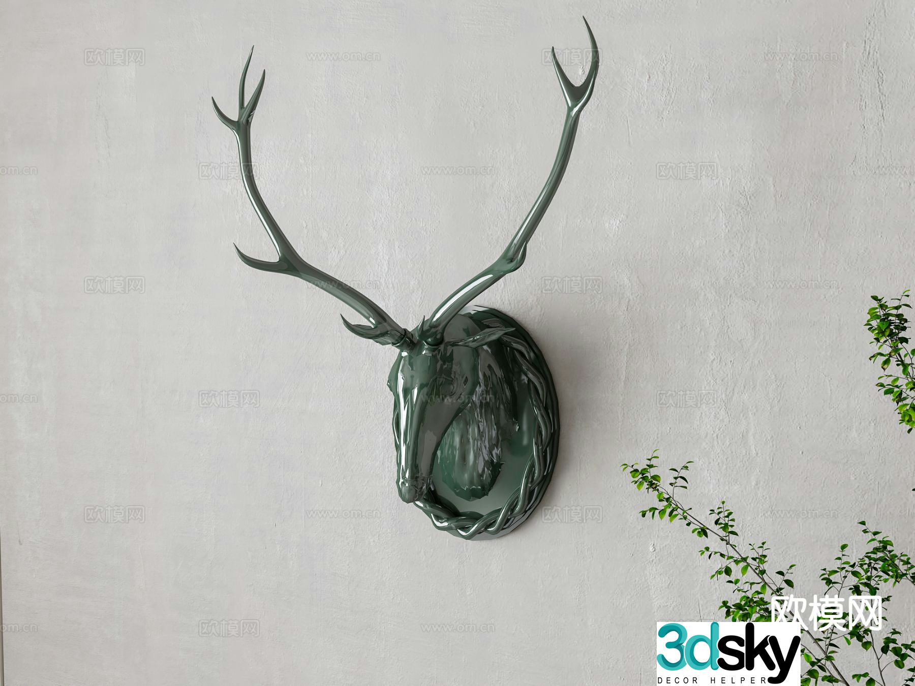 European style deer head wall decoration hanging decoration 3d model