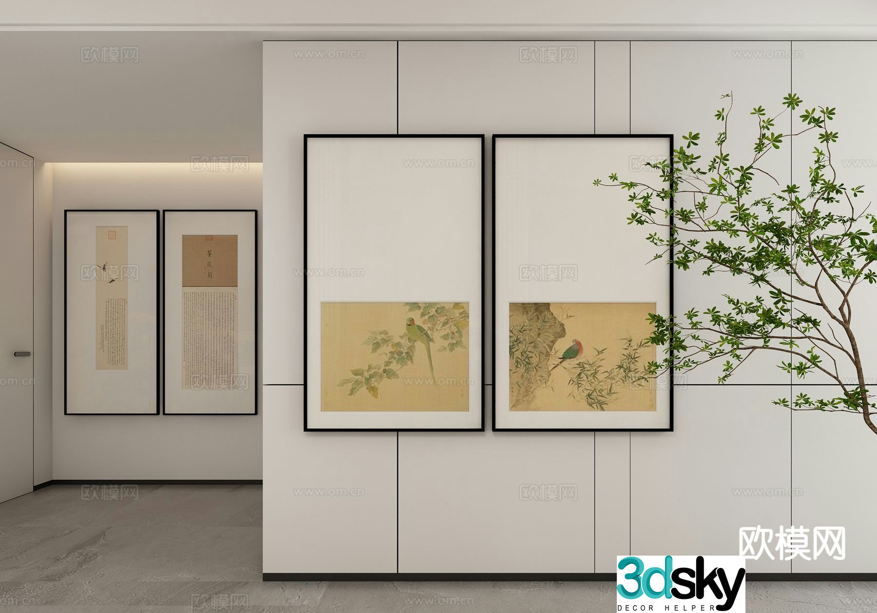 New Chinese style ink painting decorative painting 3D model