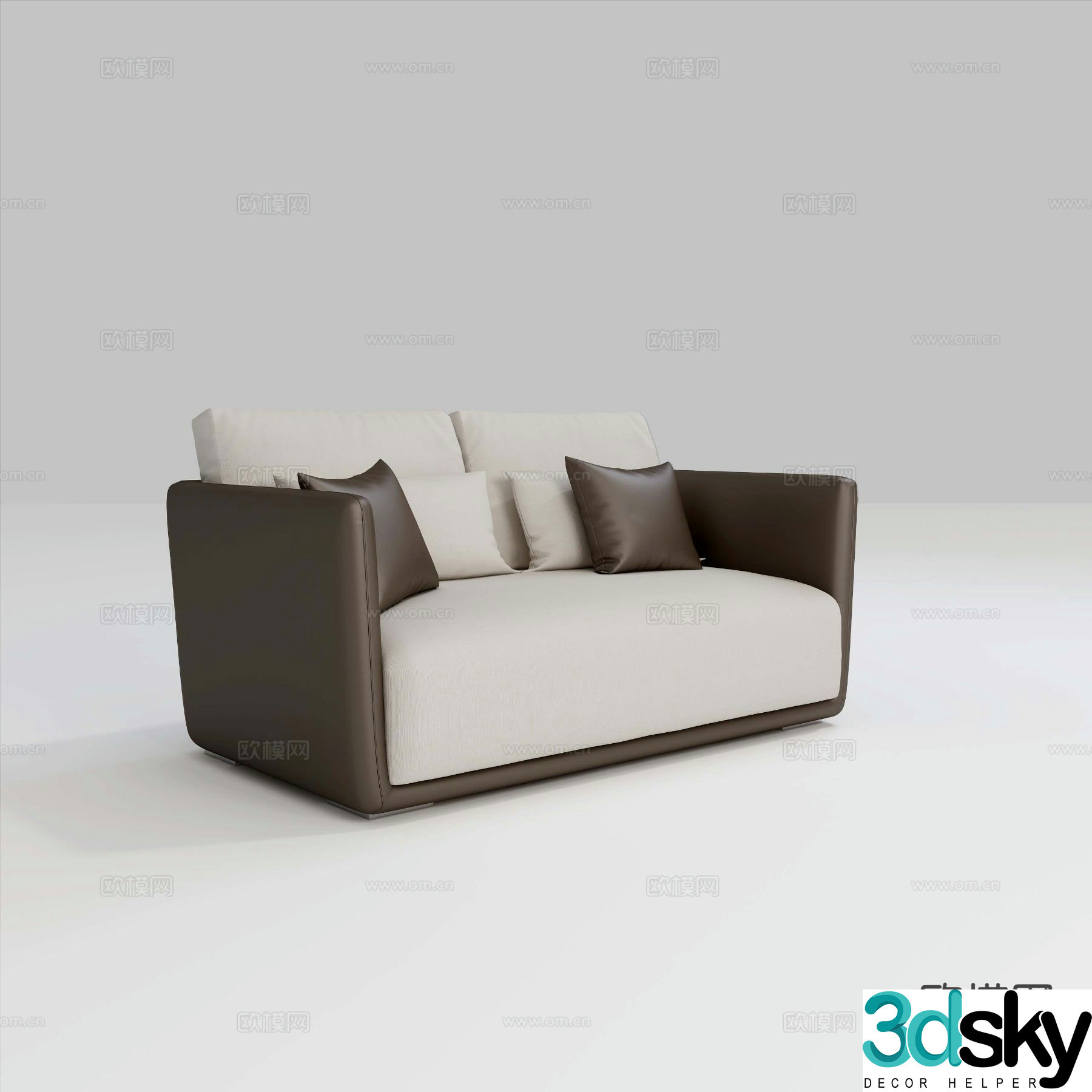 Modern loveseat leather sofa 3d model