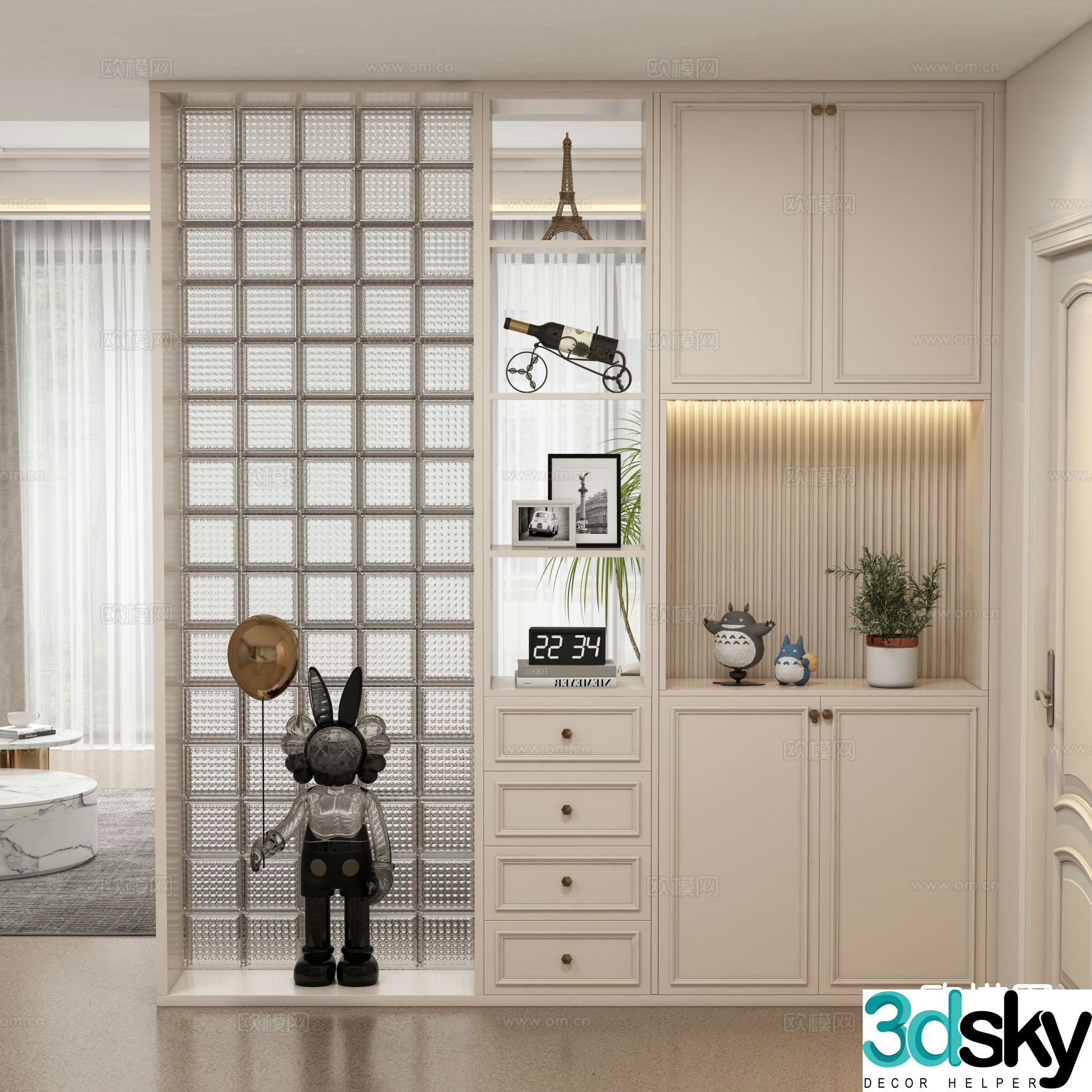 Cream style entrance cabinet 3d model