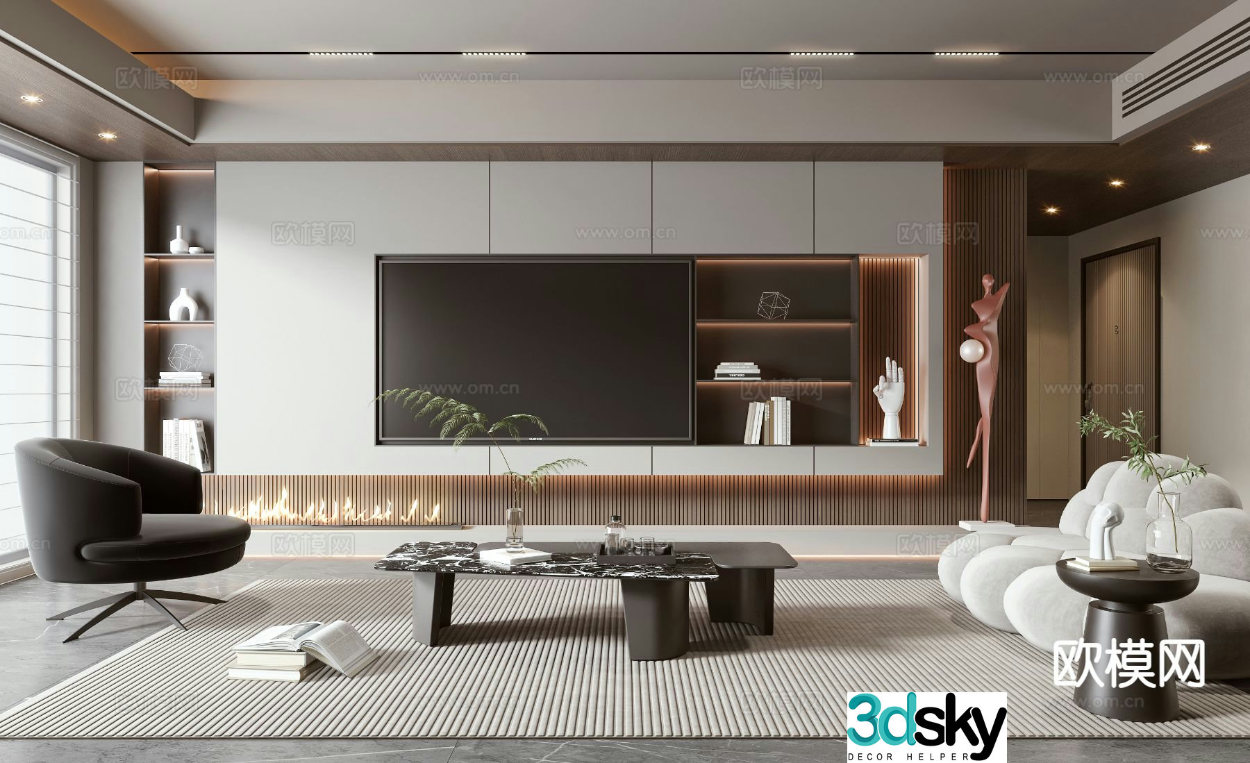 Modern living room TV wall 3d model