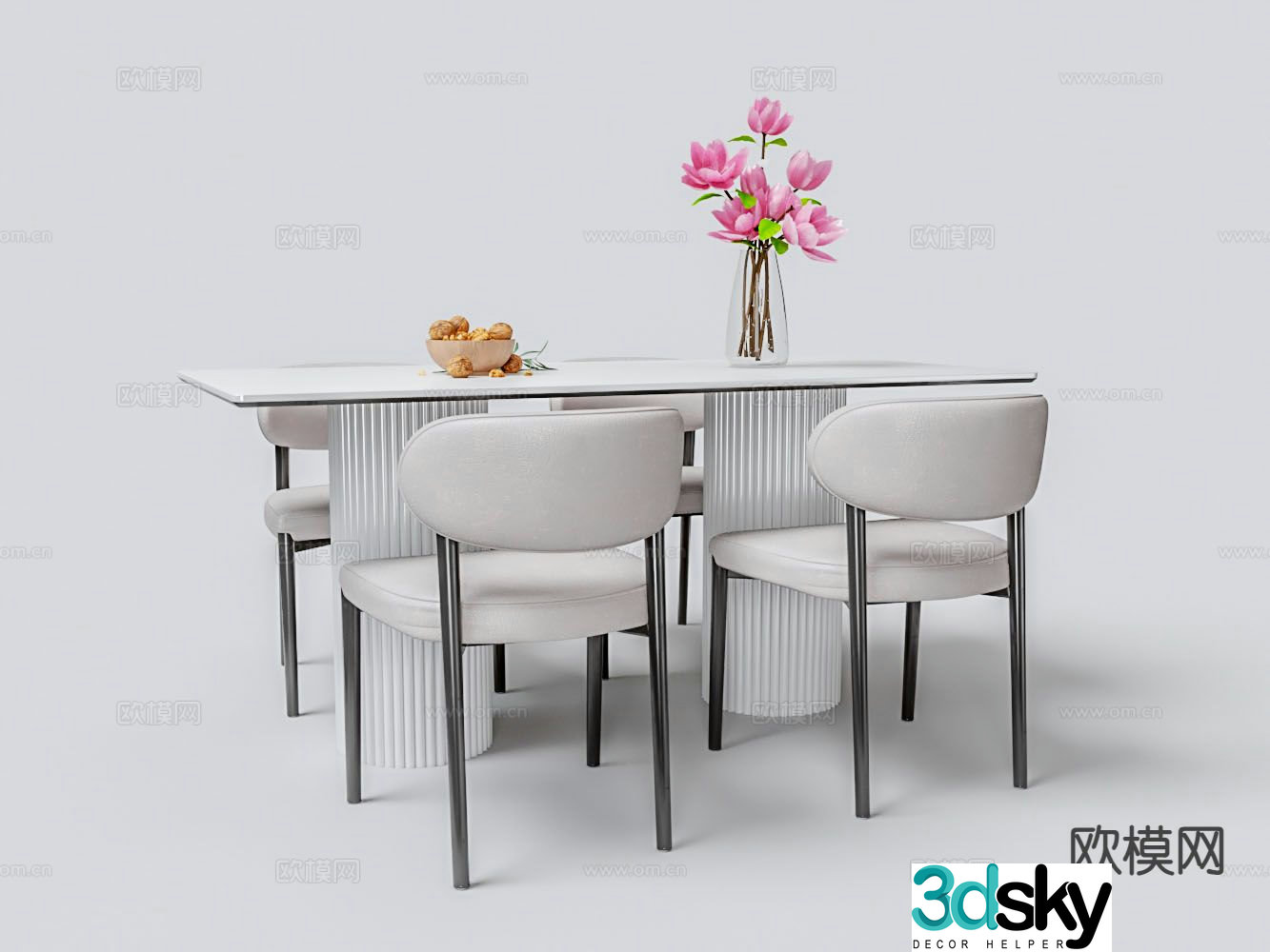 Modern painted dining table and chairs 3d model