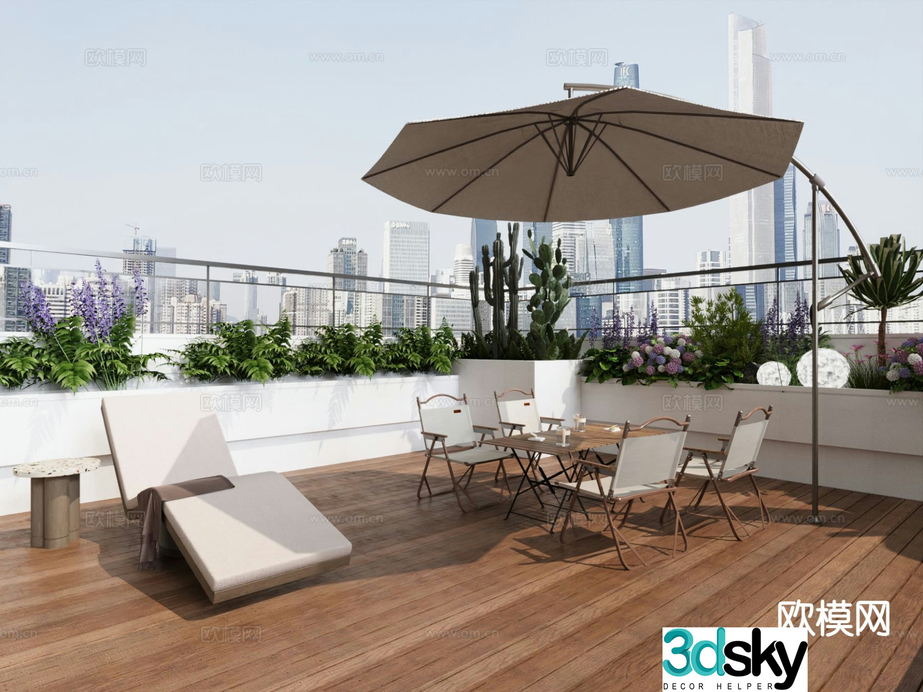 Modern penthouse balcony terrace 3d model