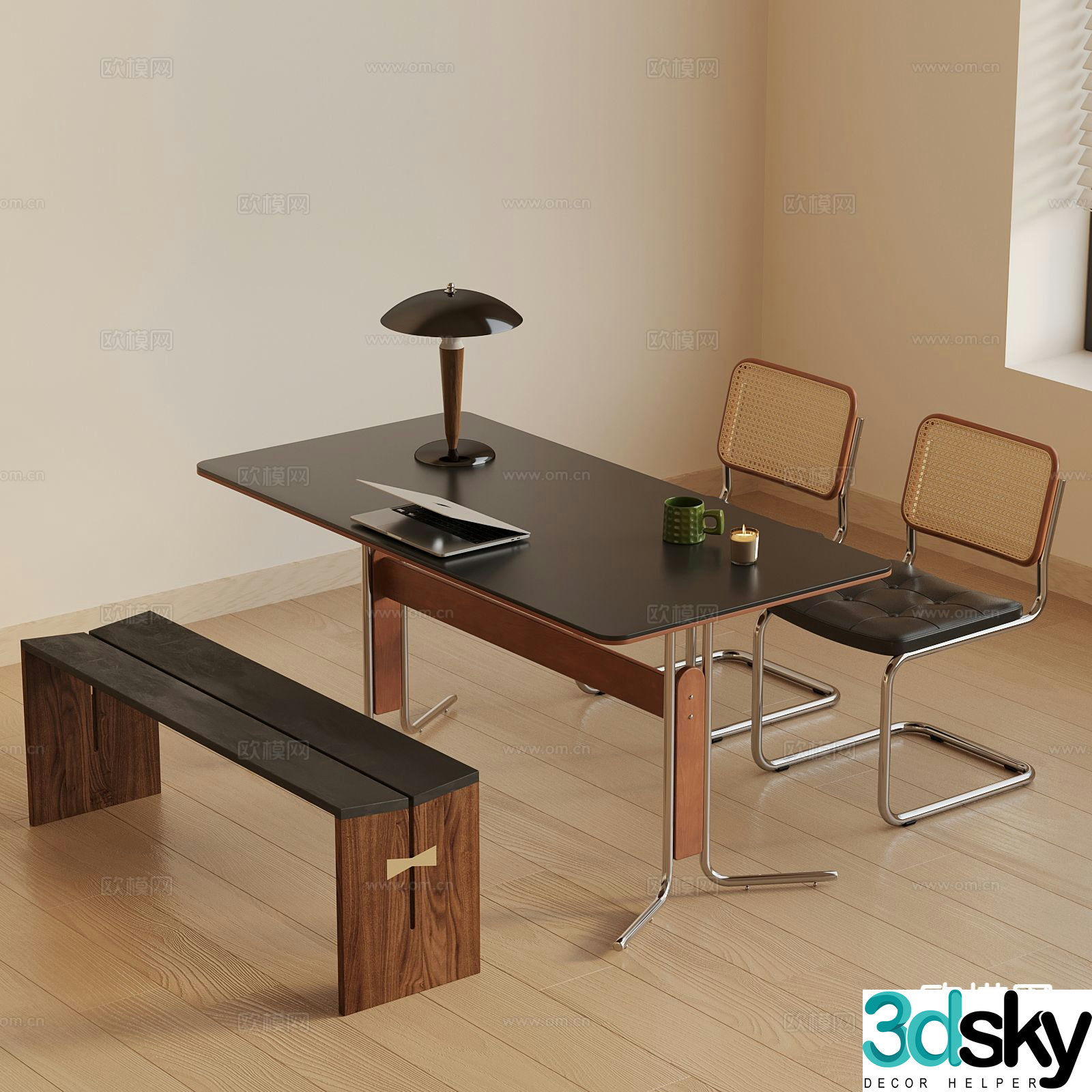 Medieval style dining table and chairs 3d model