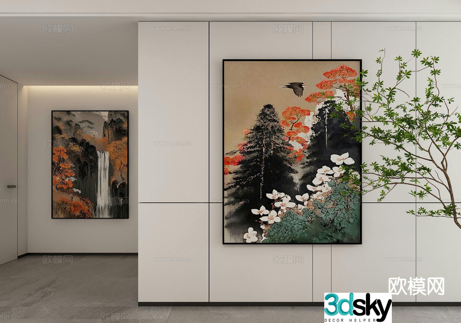 New Chinese style ink painting decorative painting 3D model