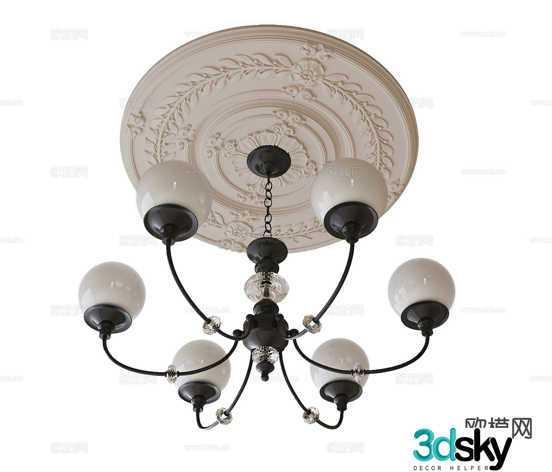 French chandelier multi-head chandelier gypsum lamp panel 3D model
