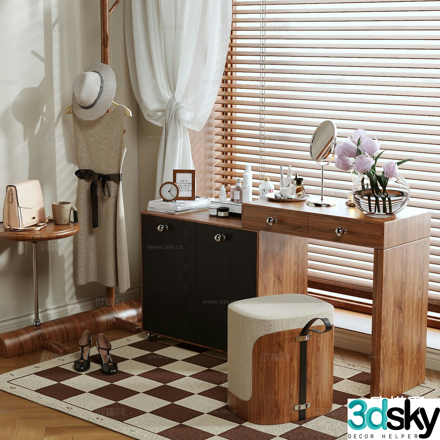 Log style dressing table 3d model