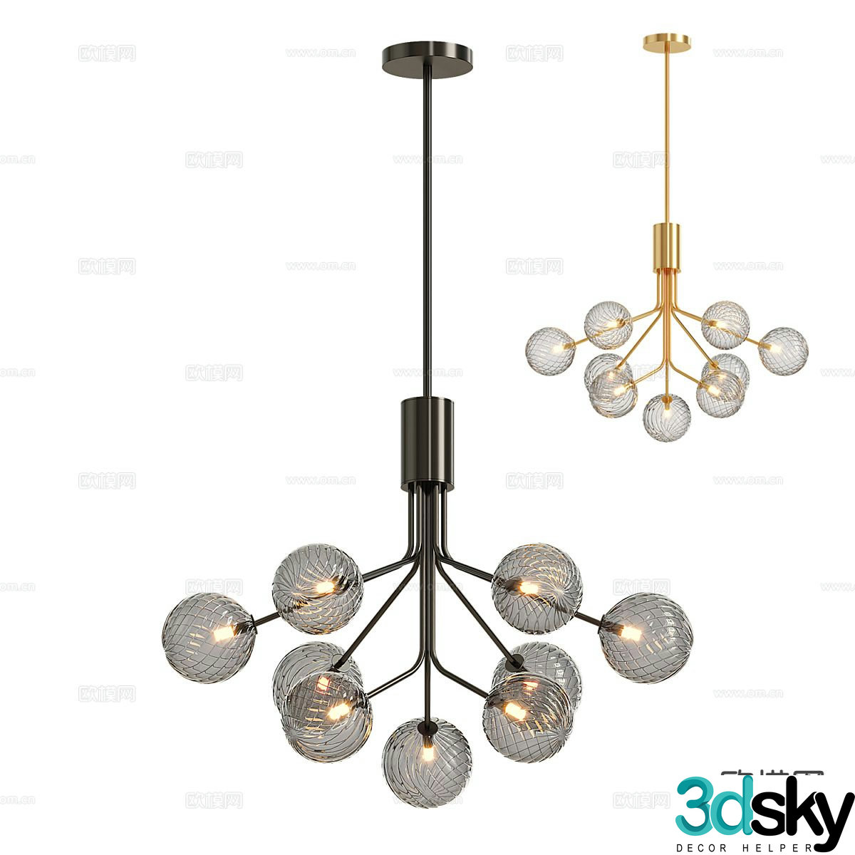 Light luxury multi-head chandelier 3D model